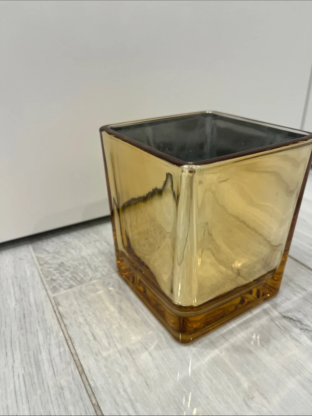 Amber/Gold Glass Square Vase - Home Accents